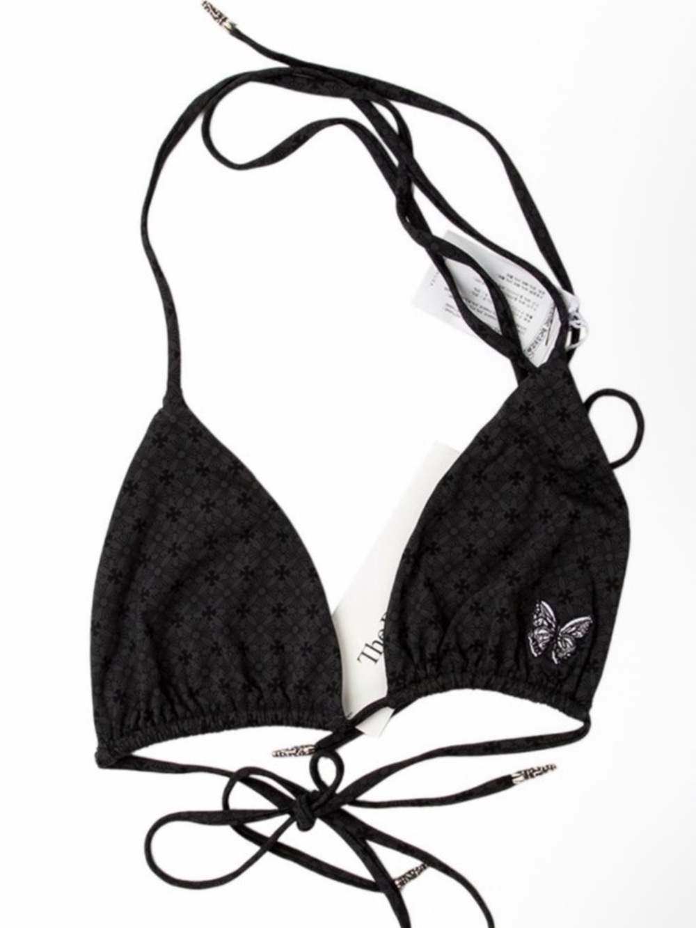 Chrome Hearts Black Triangle Bikini Top with Butterfly Detail